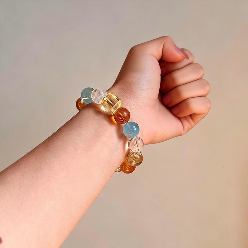 Warm Island Shimmer Natural Yellow Glue Flower Snowflake Ghost Crystal Bracelet