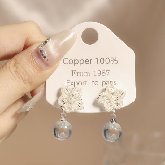 Needle Exquisite Shining Diamond Sweet Pearl Stud Earrings