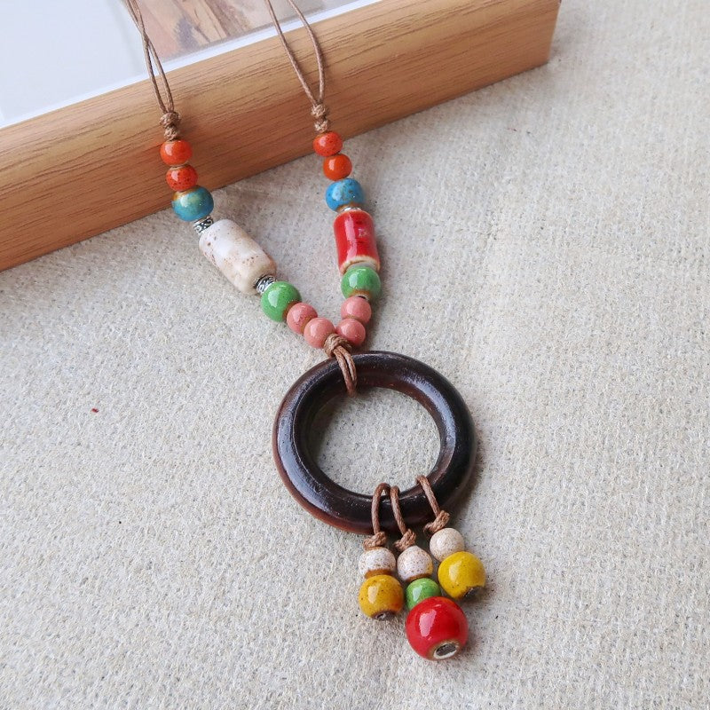 Women's Vintage Ethnic Style Ceramic Long Sweater Necklace