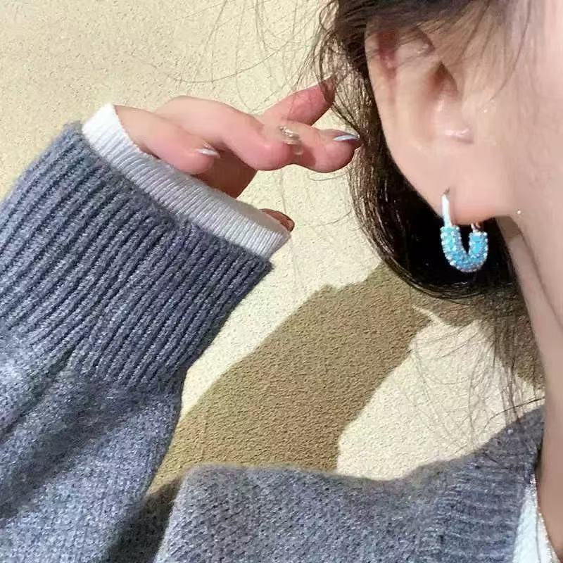 Blue Turquoise One-piece Screw Ear Clip Light Luxury Minority Design Rings