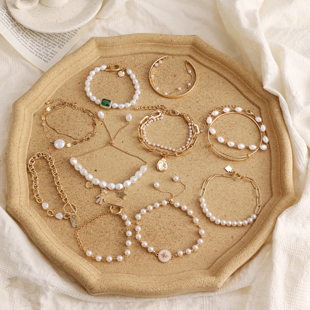 French Entry Lux Irregular Pearl Alloy Simple Bracelet