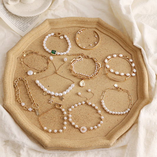 French Entry Lux Irregular Pearl Alloy Simple Bracelet