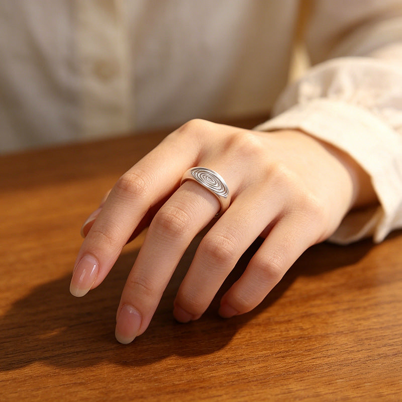 Korean Style Niche Design Retro Matte Sier Electroplated Texture Ring