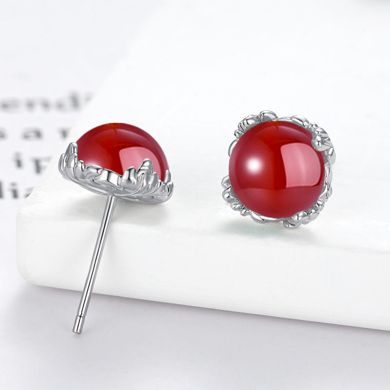 Jade Round Beads Red Green Agate Ear Fresh Rings