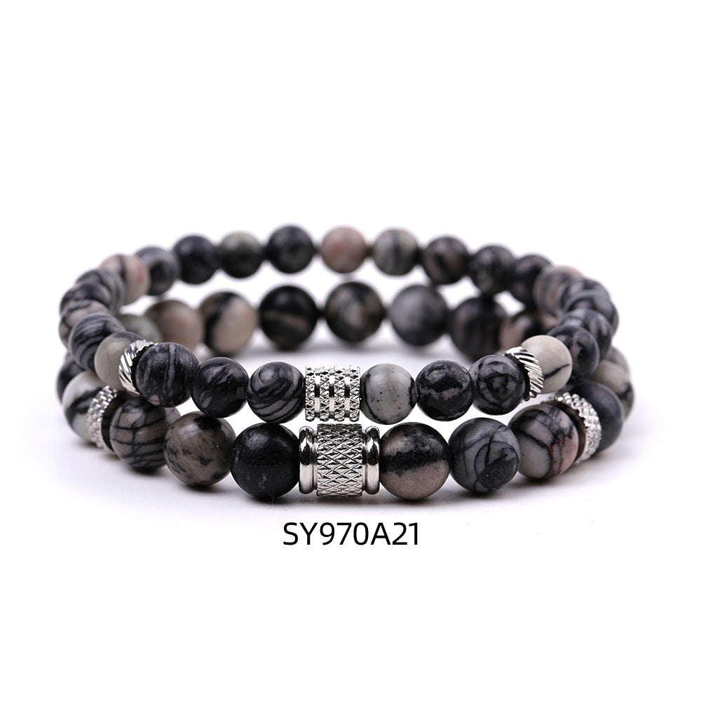 Stainless Steel Frosted Indian Agate Tigereye Striped Bracelets