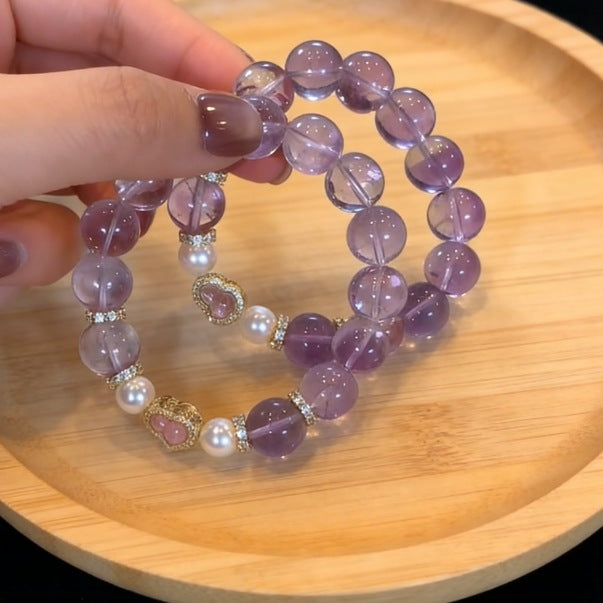 Sweet Purple Asse Crystal Glass Gourd Shell Pearls Design High-grade Bracelets