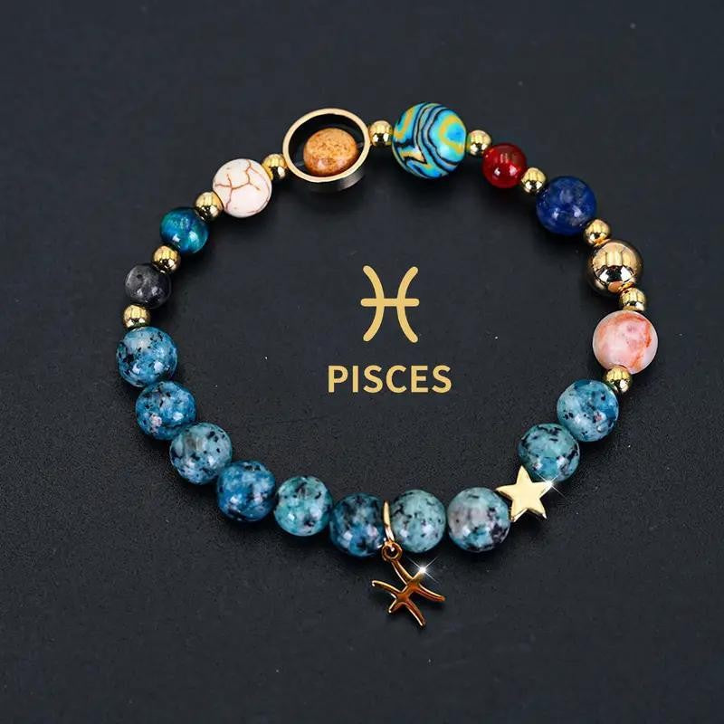 Planets Twee Constellations Natural Stone Blue Black Bracelet