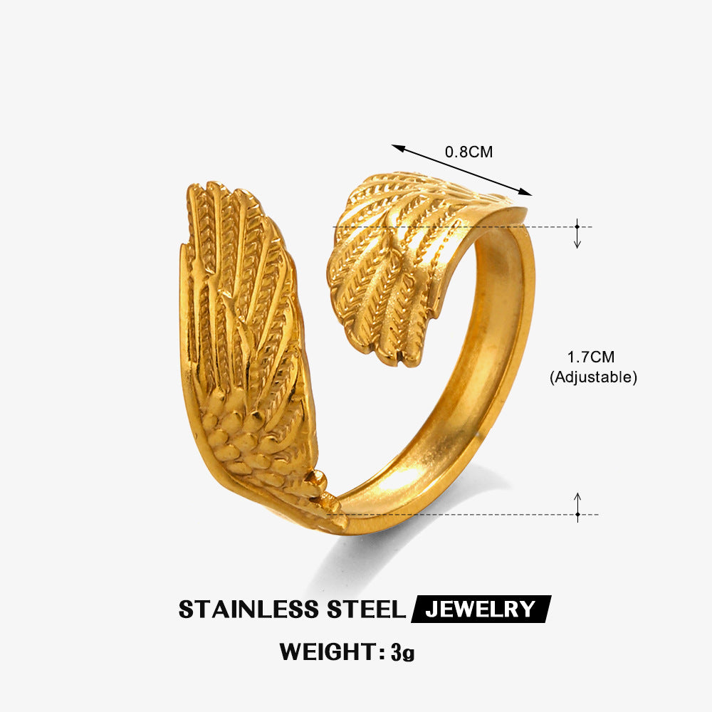 Steel Popular Feather Open Female Personalized Hip Hop Real Rings