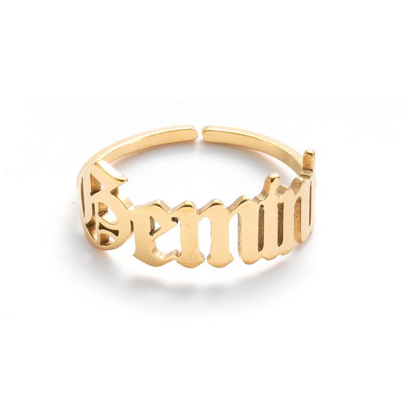 Female Retro Opening Simple English Letters Ring