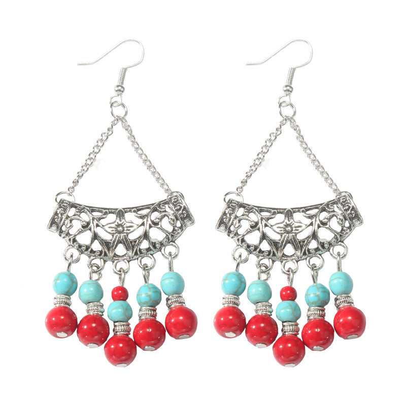 Tassel Turquoise Retro Minority Ethnic Style Graceful Personality Tibetan Earrings