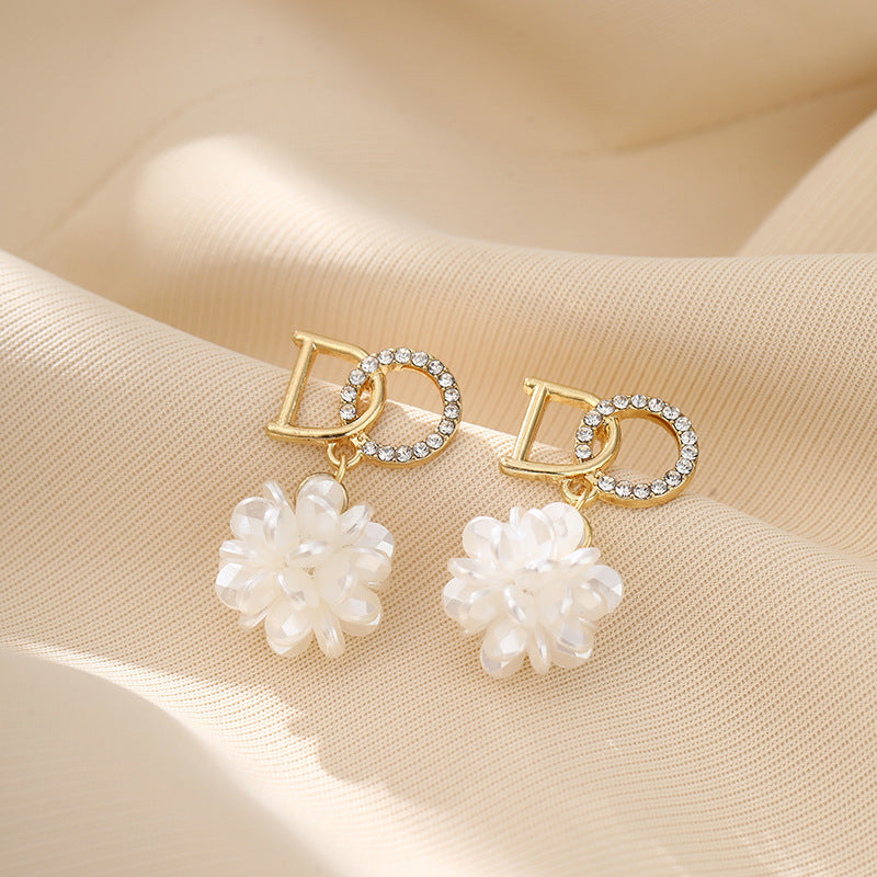 Sier Plated Letters Flower Sweet Petite Stud Earrings