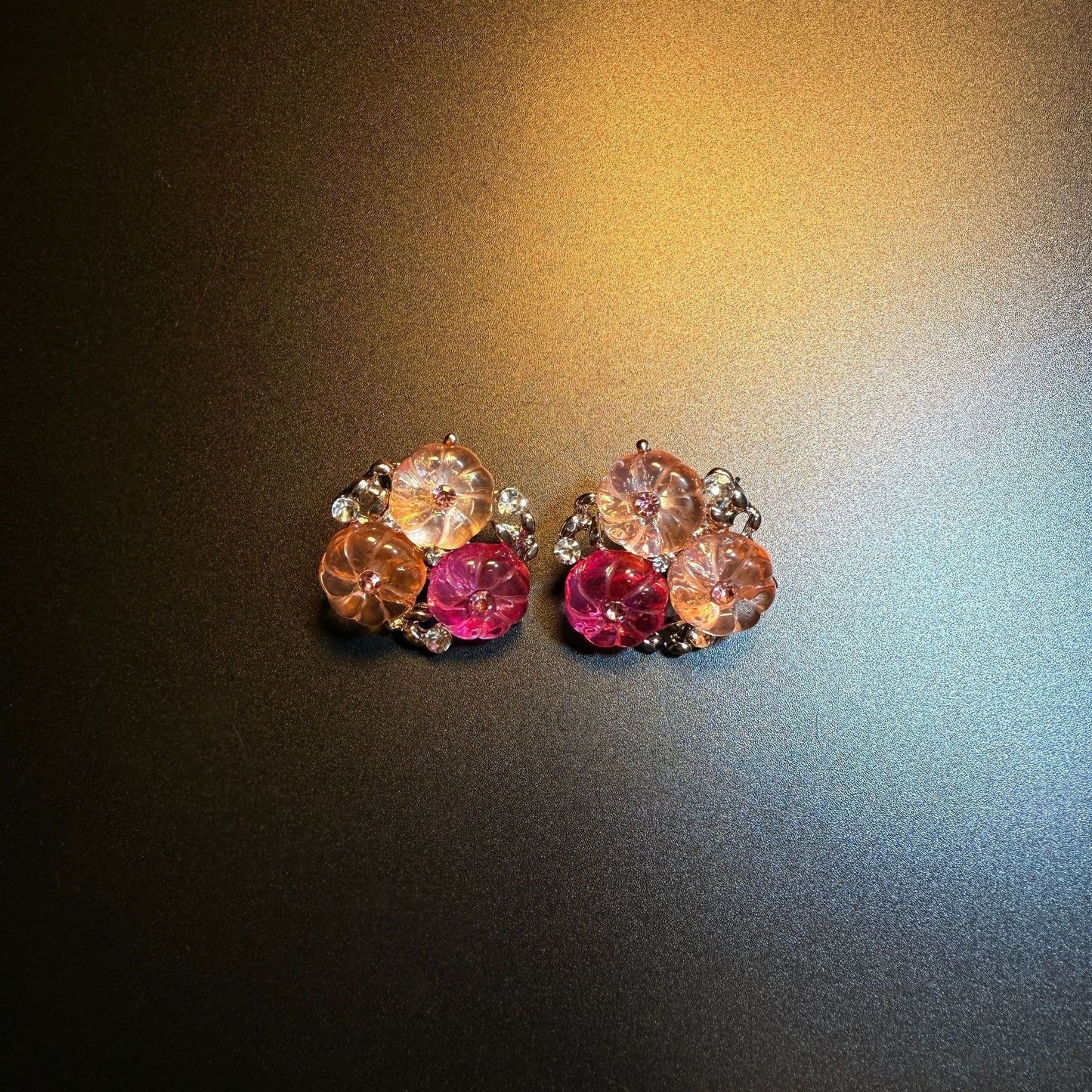 Vintage Pink Geometric Sweet Flowers Ear Stud Earrings