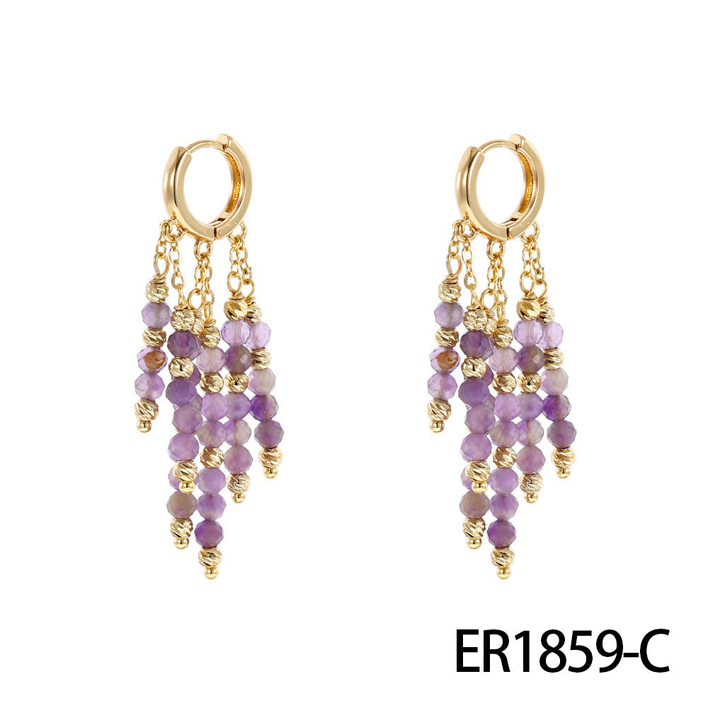 Light Luxury Temperament Stone Tassel Vintage Eardrops Niche Design Earrings