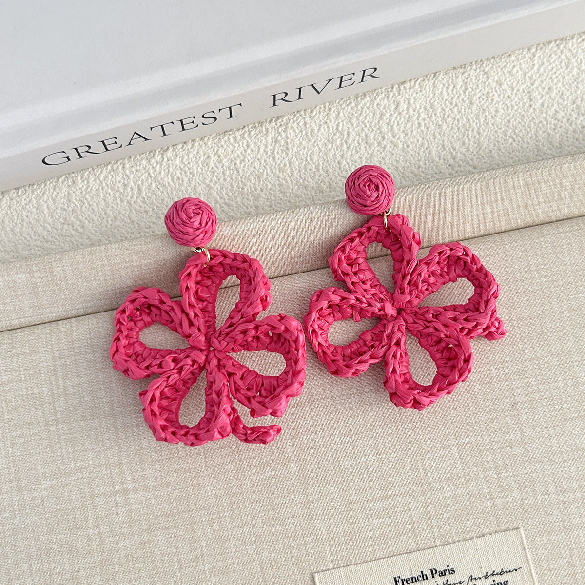 Women's Summer Tassel Flowers Hand-woven Raffia Vacation Style Earrings
