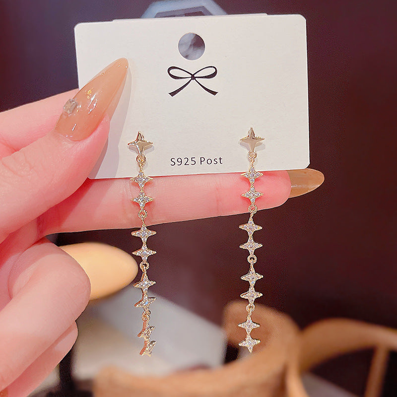 Korean Style Long Fringed Pearl Sier Needle Graceful Rings