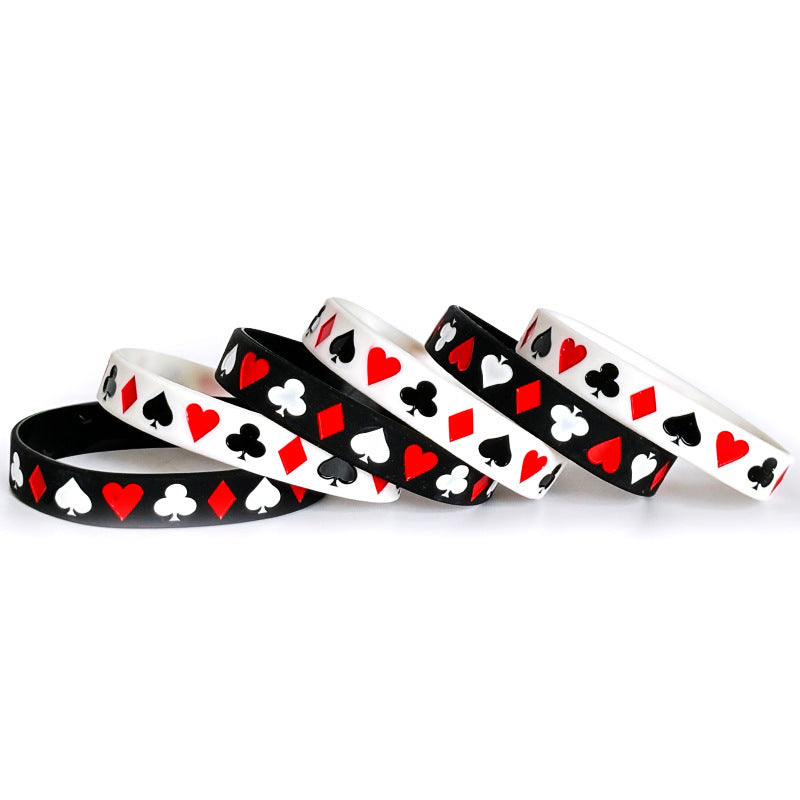 Women's & Men's Poker Color Silicone Filling Chess Card Rubber Bracelet