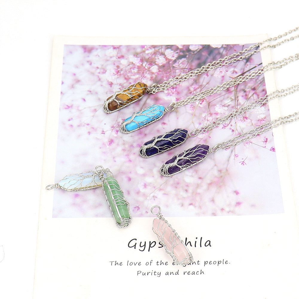 Live Broadcast Natural Hexagon Prism Winding Lucky Tree Crystal Necklaces