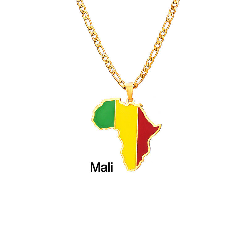 African Drip Oil Stainless Steel Map Geometric Necklace