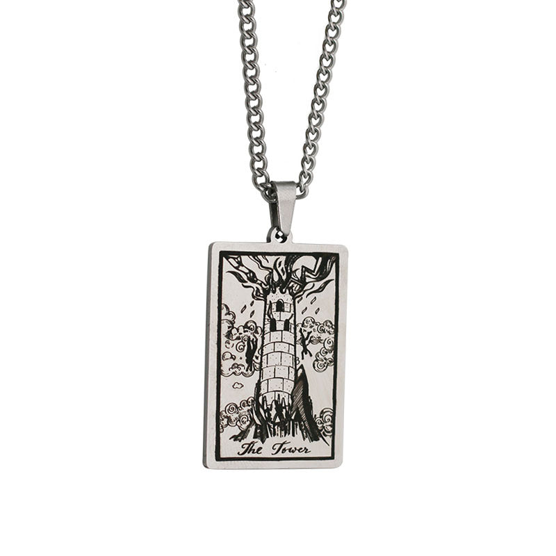 Zhang Tarot Titanium Steel Retro Rectangular Necklaces