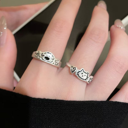 Female Light Luxury Minority Couple Cat Childlike Cute Dark Style Rings