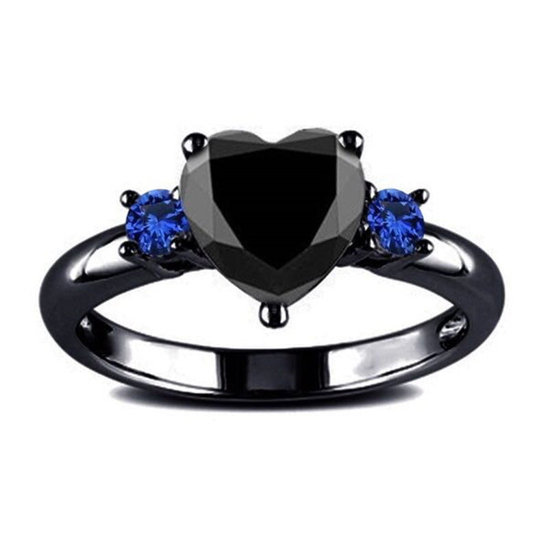 Electroplated Black Love Heart-shaped Fashion Personalized Style Zircon With Rings
