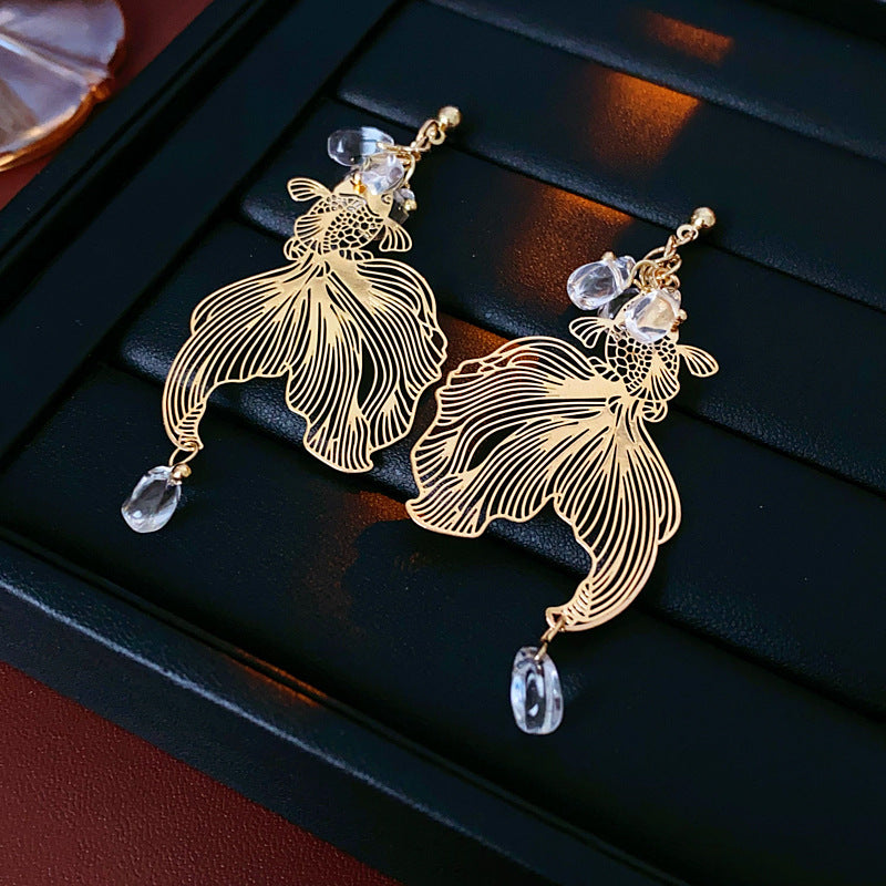 Women's Style Sier Needle Koi Unique Design Temperamental High-grade National Earrings