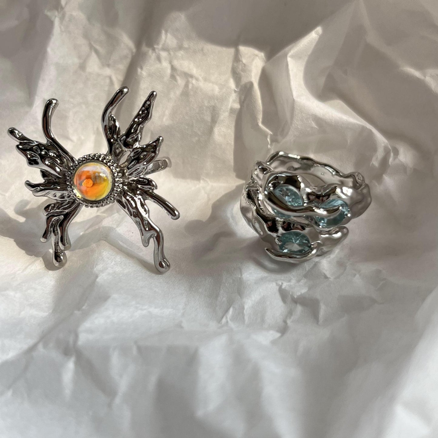 Liquid Butterfly Lava Opening Sweet Cool Hip Hop Opal Blue Ring