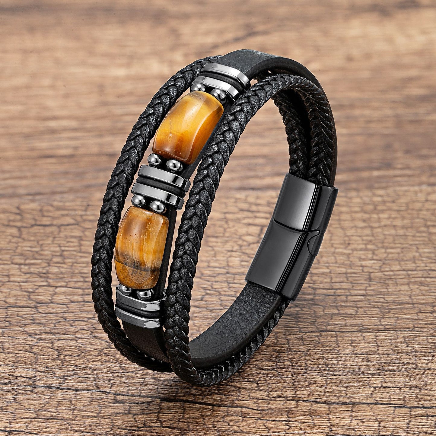 Men's Eye Leather Rope Stainless Steel Magnetic Buckle Bracelet
