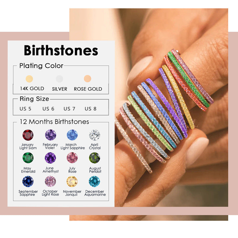 Women's Colorful Full Diamond Twin Birthstones Zircon Niche Rings