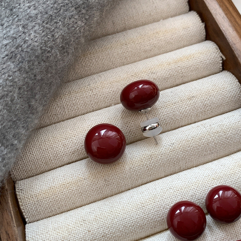 Women's Needle Wine Red Cherry Bean-shaped Light Earrings