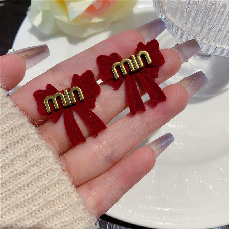 Bow Tassel Pearl Female Fairy Red Earrings