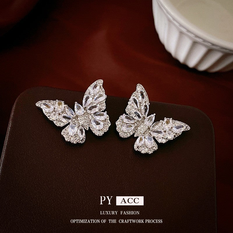 Zircon Butterfly Water Drop Ear Female Rings