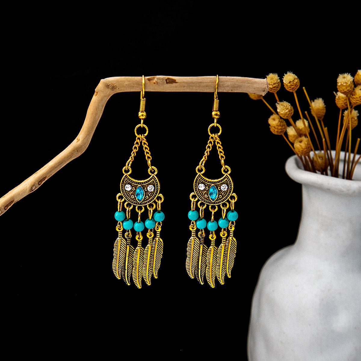 Metal Alloy Retro Ethnic Style Geometric Water Drop Round Bell Earrings