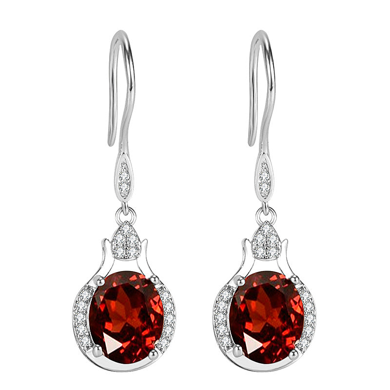 Korean Style Austrian Purple Diamond Red Crystal Stud Earrings