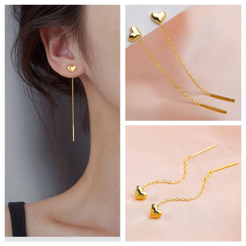 Solid Heart Tassel Peach Gilded Heart-shaped Ear Line