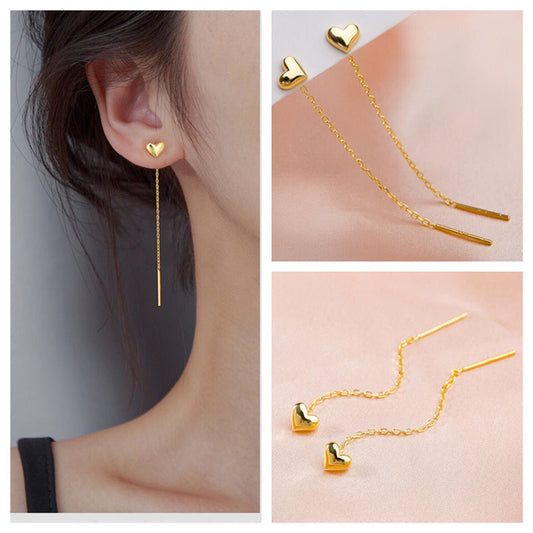 Solid Heart Tassel Peach Gilded Heart-shaped Ear Line