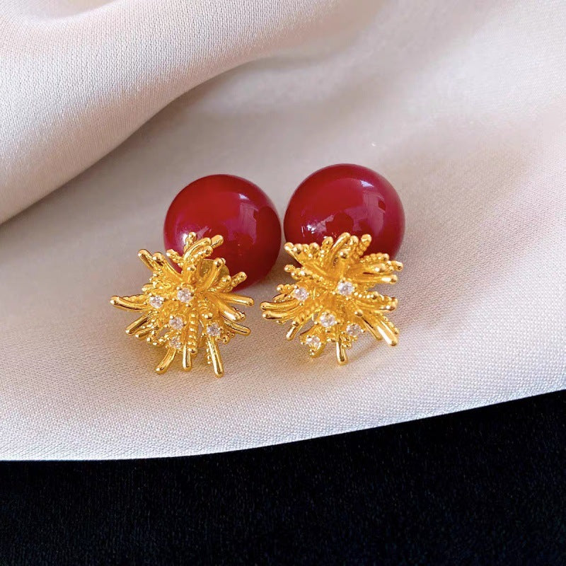Women's Red Pearl Zircon Fireworks Bead Fashion Earrings
