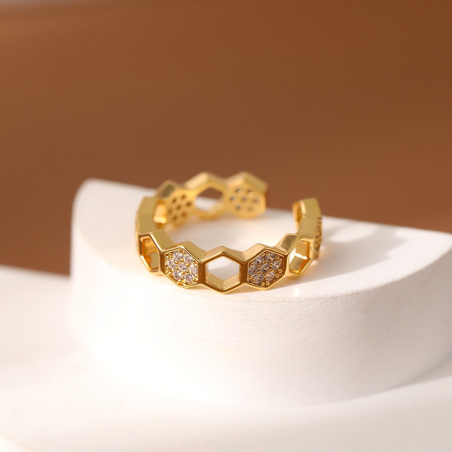 Fashion Open Hexagon Zircon Female Adjustable Index Finger Rings