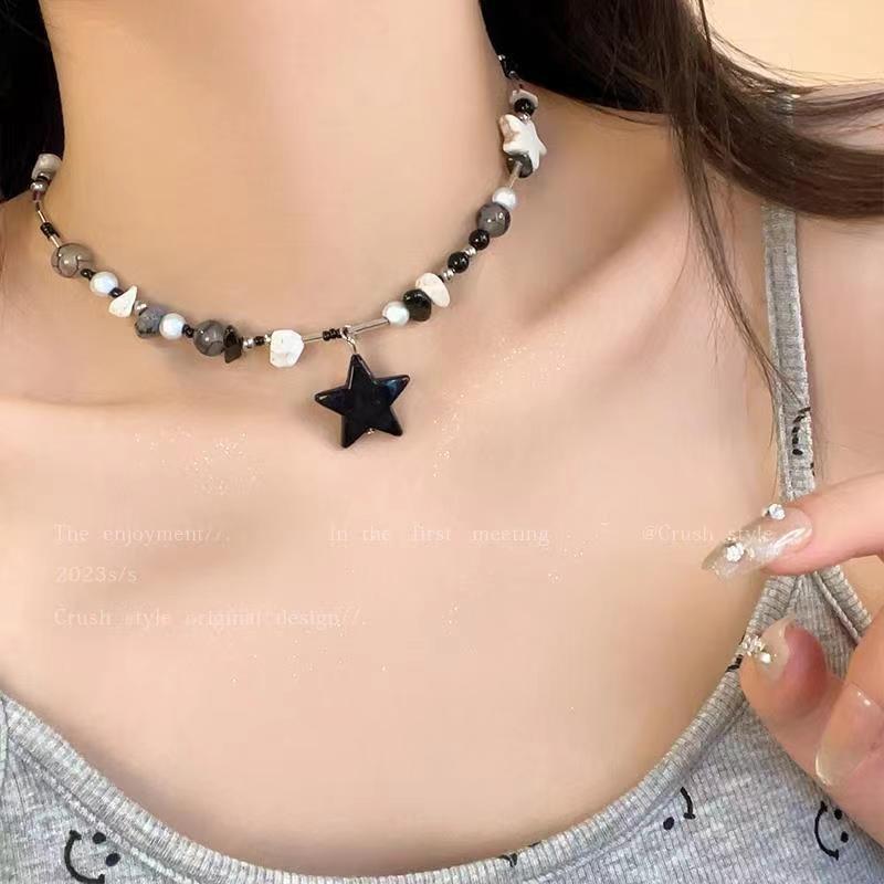 Sweet Cool Style Black Beads Of Clavicle Chain Female High Necklace