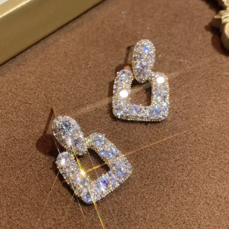 Sier Needle High-grade Square Trendy Retro Style Stud Earrings