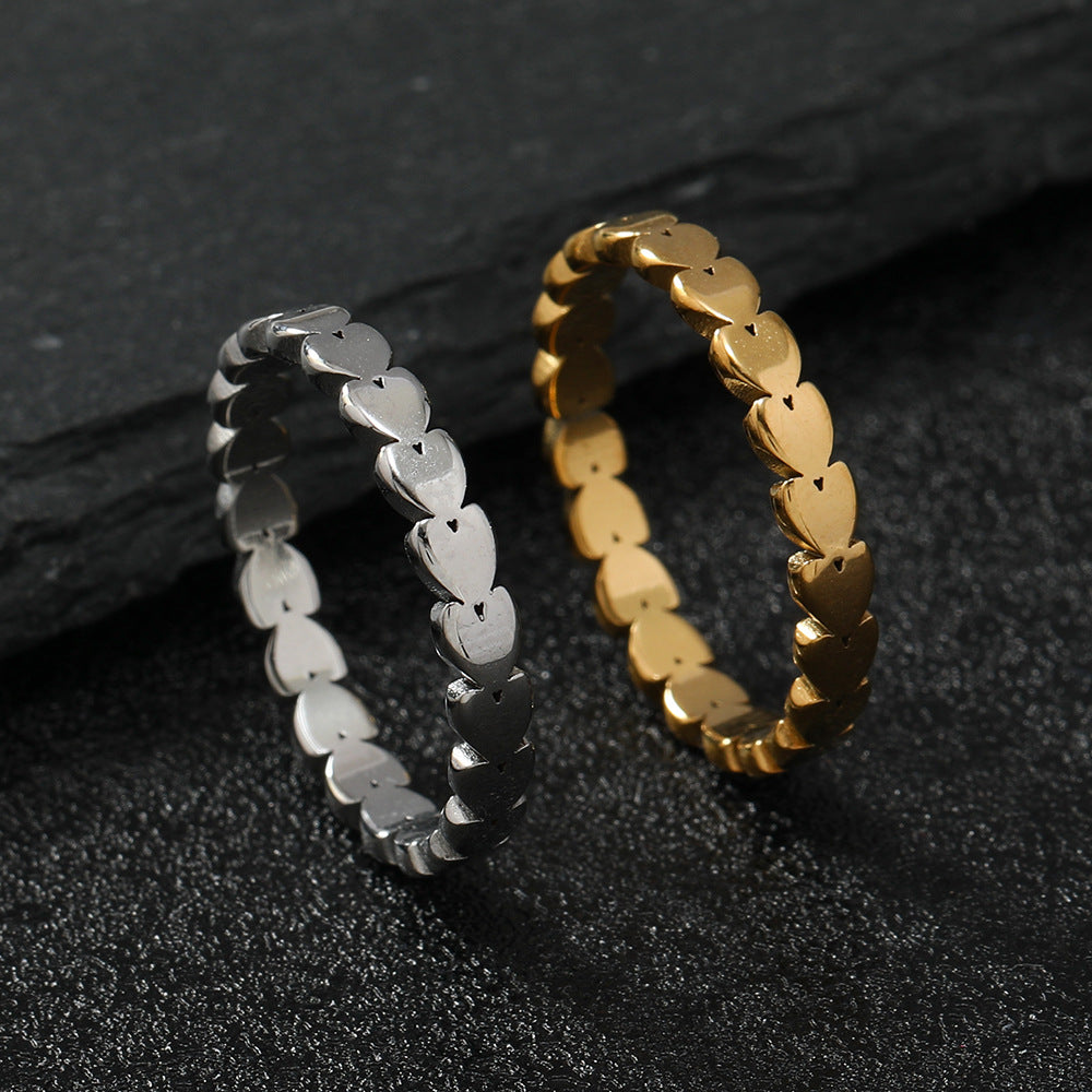 Steel Simple Cut Solid Love Heart-shaped Rings