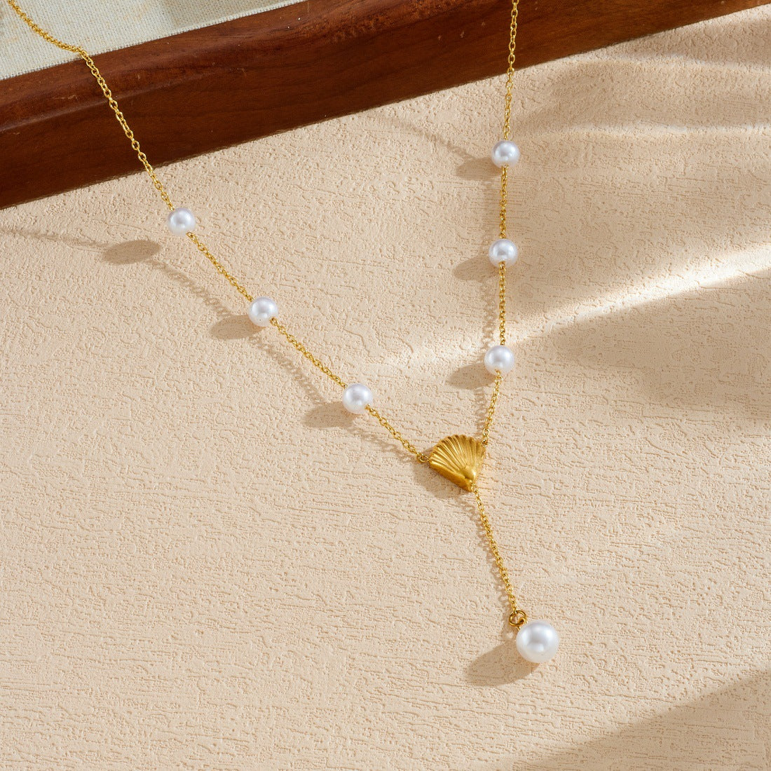 Short Pearl Gold-plated Stainless Steel Y-shaped Long Pendants