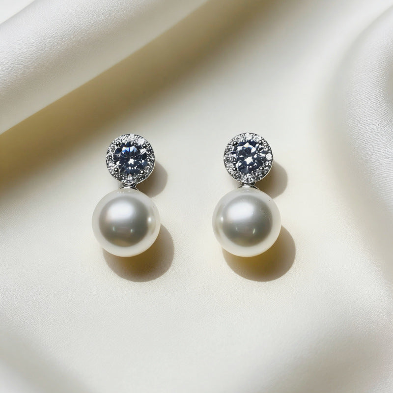 Sier Needle White Copper Sier-plated Light Luxury High-grade Temperament Pearl Stud Earrings