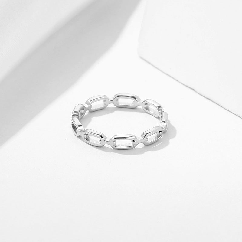 Laser Cut Hollow Titanium Steel Small Chain Female Ring