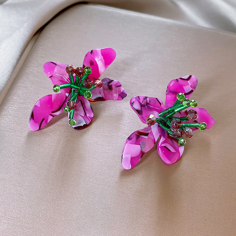 Women's Needle Fabric Purple Flower Tassel Light Luxury High-grade Temperament Fashionable Earrings