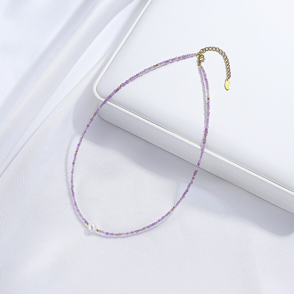 Natural Freshwater Pearl Cut Surface Stone Tourmaline Amethyst Necklaces