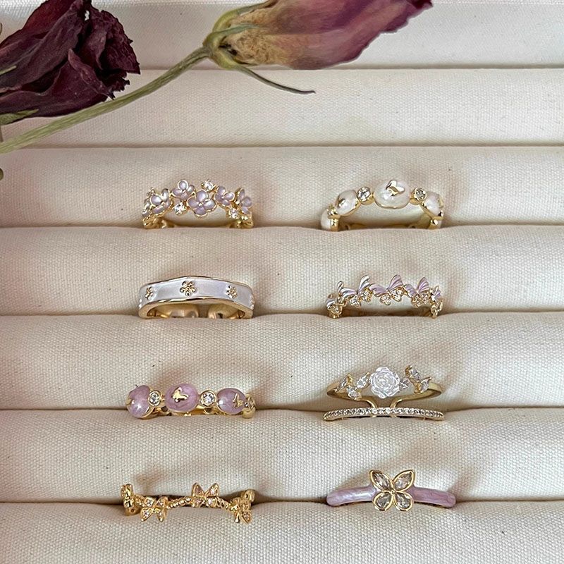 Drip Glazed Butterfly Flower Female Design Fashion High Sense Ring