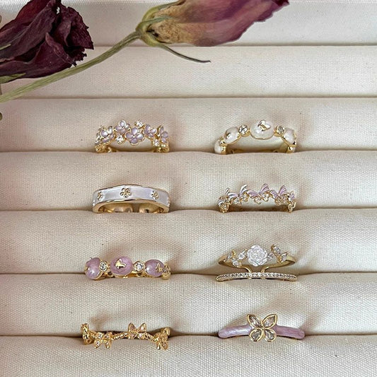 Drip Glazed Butterfly Flower Female Design Fashion High Sense Ring