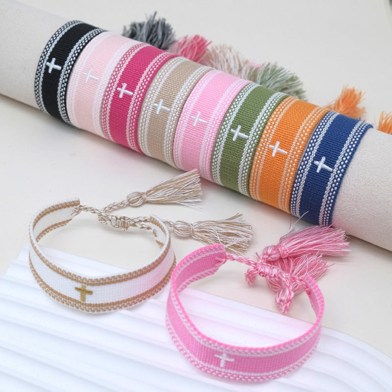 Thousands Of Hand Weaving Embroidered Cross Carrying Bracelets
