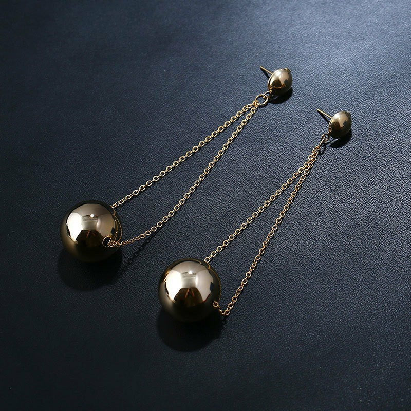 Gold Three-dimensional Ball Niche Long Elegant Earrings
